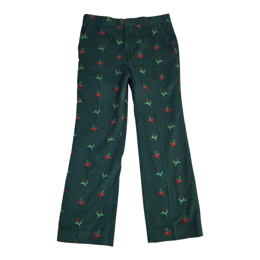VTG Orvis Corduroy Embroidered Reindeer Holiday Pants Men 34x29.5 Green Made USA
